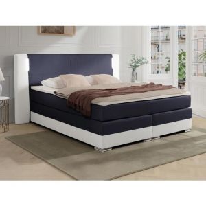 Ensemble complet boxspring tête de lit avec leds + sommiers + matelas + surmatelas - 180 x 200 cm - Simili - Blanc et gris - asti ii de ysmée