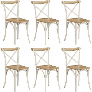 Décoshop26 Lot de 6 chaises de salle à manger cuisine dossier en croix en bois de manguier massif cadre en acier blanc CDS022153