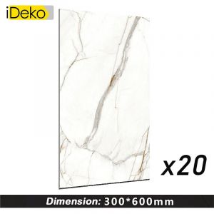 Ideko 20 x Papier peint 3D Auto Adh&eacute;sif &agrave; Effet Carrelage marbre Bricolage Cuisine salle de bain mural sol 30cmx60cm beige