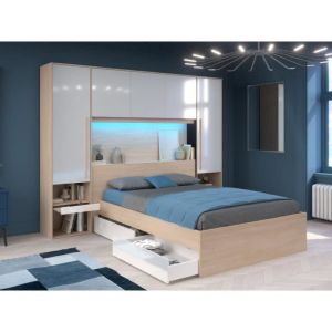 Lit avec rangements 140 x 190 cm - avec LEDs - VELONA