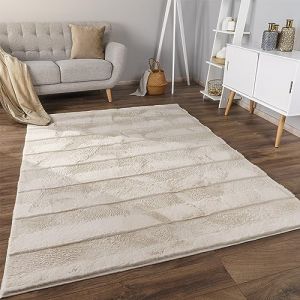 Paco Home - Tapis Salon Chambre Poil Long Shaggy Motif Scandinave Geometrique Losange 80x150 cm, Crème 4