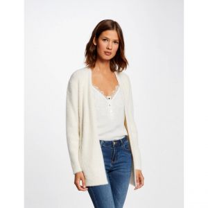 Morgan Gilet long maille duveteuse Beige - Couleur Beige - Taille L