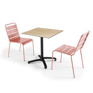 Oviala Ensemble table de jardin ch&ecirc;ne naturel et 2 chaises argile - Rose