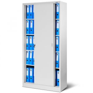 Armoire de Bureau SD001 Armoire Métallique à Portes coulissantes tôle d'acier étagères 185 cm x 90 cm x 40 cm (Gris)