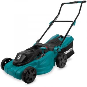 Tondeuse VONROC Accu - 40V - Largeur de coupe 38 cm - Quatre hauteurs de coupe r&eacute;glables : 35/45/55/65 mm - Bac de ramassage 45L inclus - Batteries et chargeur rapide inclus.