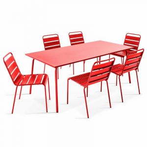 Oviala Ensemble table rectangulaire (180 x 90 x 72 cm) et 6 chaises Palavas - Rouge