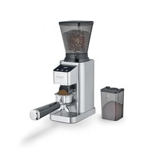 Caso BaristaChef Inox - moulin &agrave; caf&eacute; &eacute;lectrique, broyeur conique en acier inoxydable durable, avec support pour porte-filtre