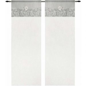 Emmevi Mv S.p.a. - Rideau de Fen&ecirc;tre Couple 2 pcs Porte Int&eacute;rieure Tissu semi-transparent Marguerite Shabby Chic Gris - 60x150 cm
