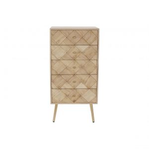 Pegane Commode en bois Paulownia avec 5 tiroirs - Largeur 45 x Hauteur 93 x Profondeur 35cm -