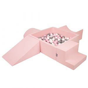 KiddyMoon Aire De Jeux En Mousse Avec Carré Piscine À Balles (300 Balles) Pour Enfants, Rose:Blanc/Gris/Rose Poudré - rose:blanc/gris/rose poudré