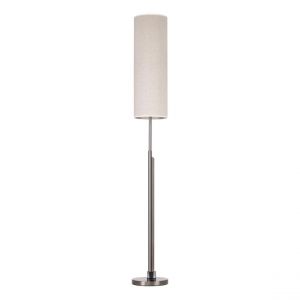Lampadaire LED Intégrée Eleganta Métal Satiné Câble en Tissu Noir Abat-jour Lin Beige
