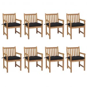 VidaXL Chaises de jardin 8 pcs avec coussins noir Bois de teck solide