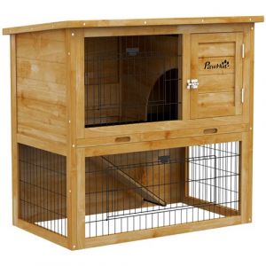 Pawhut Clapier &agrave; lapin cage &agrave; lapin 2 &eacute;tages 3 portes verrouillables bois pr&eacute;-huil&eacute;
