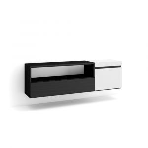 Meuble tv effet bois blanc et noir 150x35x45cm suspendu