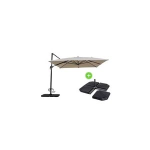Viva Green Sun 4 - Parasol jardin d&eacute;port&eacute; en aluminium 3 x 4 m pied inclus