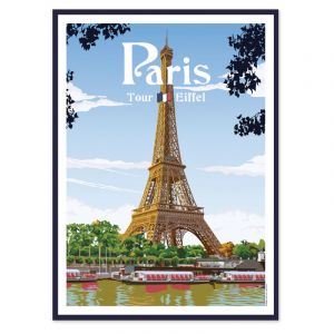 AC-Déco Affiche encadrée sous verre "Paris Tour Eiffel" - Multicolore - 50 x 70 cm - Travel Poster