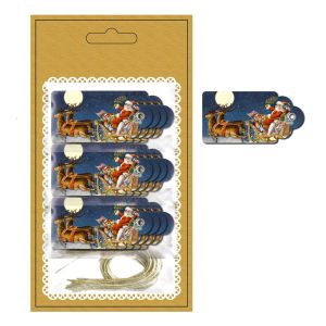 Ruedelafete Carte 12 étiquettes oeillets et liens, Père Noël en traineau