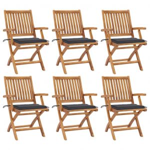 VidaXL Chaises pliables de jardin avec coussins 6 pcs Bois de teck