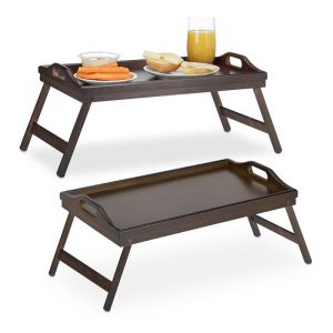 Relaxdays 2x Tablettes de Lit Bambou Marron Foncé - 10043911-0