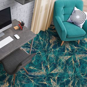 Ambiance Sticker Sol Carreaux de Ciment Azulejos avec Laminat de Protection Plastique Anti-Dérapant | Mabre Vert Doré Sol Résistant à l'eau - Sticker Carrelage Adhésif pour Sol - 40 x 40 cm