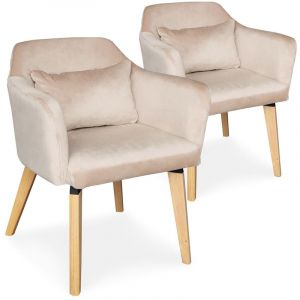 Declikdeco Lot de 2 Fauteuils Scandinaves Velours Beige ELRIC