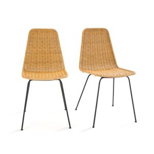 Lot de 2 chaises en rotin tressé et acier, Roson Naturel Taille Taille Unique