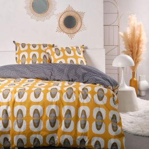 Declikdeco Parure de lit imprimé en coton jaune 220x240