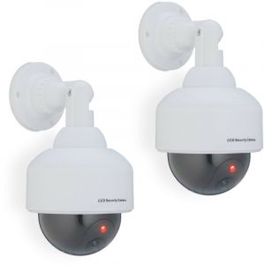 Relaxdays Fausse caméra de surveillance en dôme, lot de 2, lumière led clignotante, dissuade intrus, intérieur/extérieur, blanche