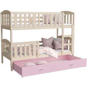 Image de LIT superposé Teo 90×190 Pin Rose livré avec sommier, tiroir et matelas de 7cm OFFERT.