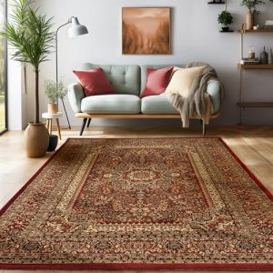 Image de Tapis oriental traditionnel classique optique Perse ornements rouge sable noir [300x400 cm]