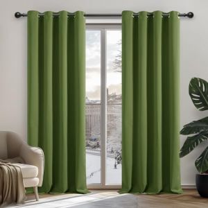 Rideaux Occultants Isolant Thermique avec Oeillet pour Décoration Maison Chambre, 2 Pièces, Taille Moyenne, 140x245 cm, Vert d'herbe - Vert d'herbe