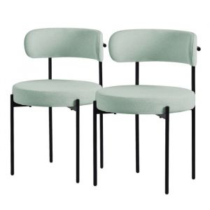 Lot de 2 chaises de cuisine rond en tissu teddy vert avec dossier pied en acier