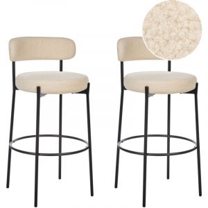 Beliani Lot de 2 Tabourets de Bar Pieds en Acier Dossier Sans Accoudoirs en Tissu Bouclé Beige Clair Allison