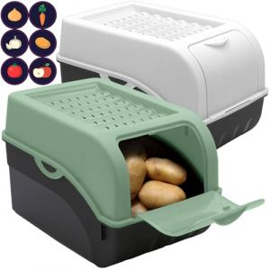 Artecsis Lot de 2 Boîtes de Conservation Alimentaire 5L Blanc/Vert sauge + 6 Stickers/Fruit, Légume
