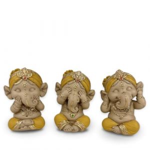 Zen Light Trio de Ganesh Sagesse Iconique - Ne Rien Voir - Ne Rien Entendre - Ne Rien Dire - Ensemble Symbolique - Ambiance Paisible et Sereine - D&eacute;coration Zen - Id&eacute;e Cadeau Unique -H 9 cm -Jaune&ndash; Zen&rsquo;Light