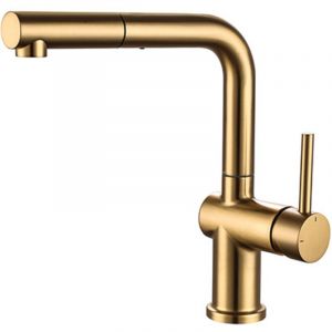 Edouard Rousseau - Mitigeur &Eacute;vier CARR&Eacute; avec Douchette Extractible &ndash; Bec Mobile Laiton Bross&eacute;