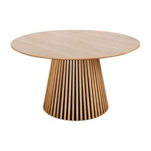 Table de salle &agrave; manger KANOVA 120 cm &ndash; Plateau rond en ch&ecirc;ne clair et pied central design &ndash; Style contemporain