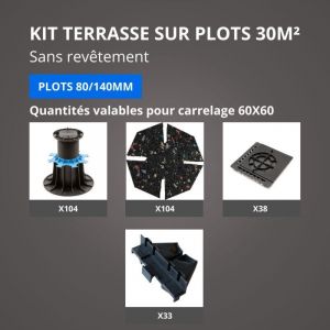 Kit terrasse sur plots sans rev&ecirc;tement 30m&sup2; - sans profil&eacute; - 80/140 mm - JOUPLAST