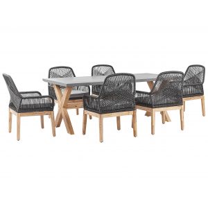Beliani Set de jardin table en fibre-ciment gris set 6 chaises noires OLBIA