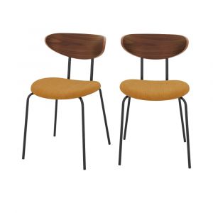 Rendez-vous D&eacute;co - Chaise en velours c&ocirc;tel&eacute; jaune moutarde et bois de noyer (lot de 2) - jade