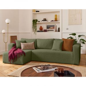 Topaze - canapé d'angle déhoussable réversible 4 places en tissu bouclette - Vert