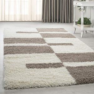HomebyHome Tapis Salon Moderne Tapis Chambre Beige 280x370 cm - Tapis Shaggy Salle de Séjour à Poils Longs Concevoir à Carreaux Doux et Moelleux - Tapis Cuisine Enfant Moquette Rectangulaire
