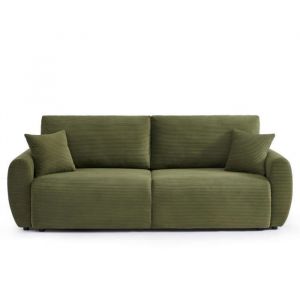 Canapé droit convertible en velours côtelé 3 places vert