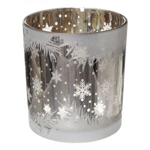 Photophore Verre Cylindre Polaire 8cm Blanc Argent