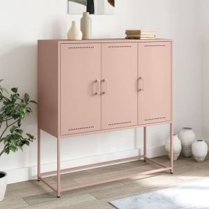 VidaXL Buffet haut rose 100,5x39x107 cm acier, buffet, placard, armoire latérale, armoire, armoire de rangement, armoire haute, meuble de salon