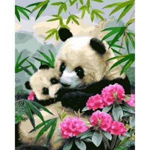 Figured'Art Peinture par Num&eacute;ro Adulte Pandas G&eacute;ants - Activit&eacute; Manuelle Kit de Loisir Cr&eacute;atif DIY Num&eacute;ro d'Art Complet - 40x50cm sans ch&acirc;ssis en bois