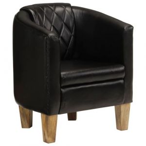 Image de VidaXL Fauteuil Cabriolet, Chaise de Relaxation, Siège avec Accoudoirs Rembourrés, Canapé de Salon Salle de Séjour, Noir Cuir Véritable 359639