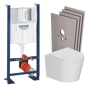 Grohe Pack WC bâti-support autoportant Rapid SL + WC sans bride + abattant SoftClose + habillage + plaque chrome (PROCETOR1SB)