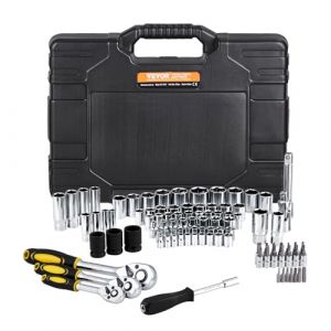 VEVOR Coffret d'Outils de M&eacute;canicien 121PCs, Douilles 1/4" 3/8" 1/2", SAE et M&eacute;trique, Kit d'Outils de M&eacute;canicien avec Embouts, Cl&eacute;s, Poign&eacute;e &agrave; Cliquet, Accessoires et &Eacute;tui, pour R&eacute;paration Automobile