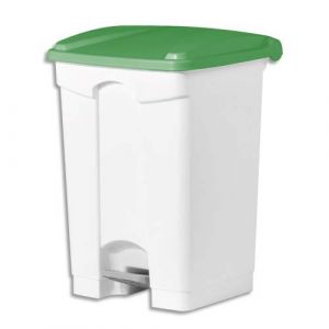 Image de Collecteur à pédale blanc couvercle vert en polyéthylène 45 Litres Dim : L41 x H60 x P39 cm ADVEO 702947